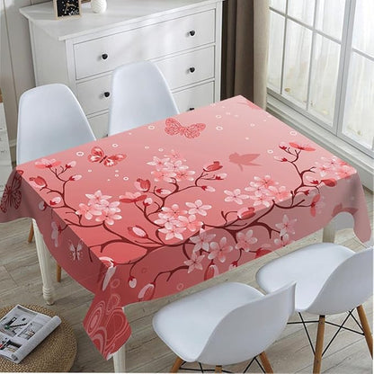 TKS MITLAN Pink Cherry Blossom Decorative Rectangle Tablecloth Japanese Cherry Tree Polyester Table Cloths Kitchen Table Cover for Dining BBQ Picnic Coffee Table 60 x 84 Inch 6-8 Seats