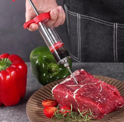 Plastic Meat Injector, Turkey Injector Syringe, Marinade Injector Turkey Injection Kit, Meat Injectors for Smoking, BBQ Grill Injector, Red 1oz (1 Injector 2 Needles)
