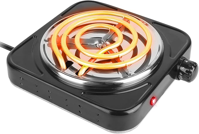 1000W Electric Single Burner, Electric Hot Plate for Cooking Portable Cooking Stove, Countertop Burner Cooktop for Kitchen, Dorm, Temperature Control, Easy to Clean, Black