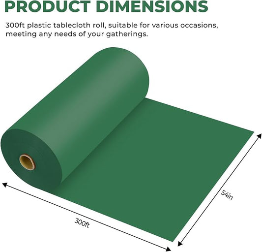 54 Inch X 300 Feet Plastic Table Cover Roll Premium Disposable Plastic Tablecloth for All Type/Shape Tables | Picnic, Party, Banquet, Birthdays, Weddings (Green, 54 Inch X 300 Feet)