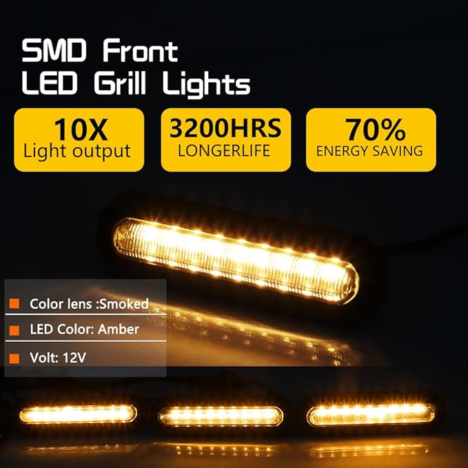 for 2021 2022 2023 Bronco Accessories Front LED Grill Light 2/4-Door Amber OEM Smoked Grille Lights