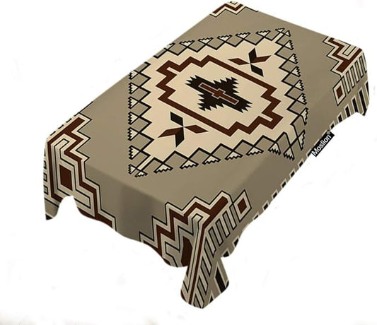 Moslion Vintage Southwest Native Style American Tablecloth - Retro Tribal Design Aztec Style Antique Boho Ikat Rectangle Picnic BBQ Table Cloth - Polyester, 60x84 Inch