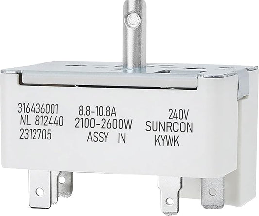 316436001 316021501 Range Infinite Switch for The Large Surface Burner Control Switch, Compatible with Frigidaire, Kenmore Stove, Replaces Parts: 5304506425 1155395, AP3885460, PS1145040, EAP1145040