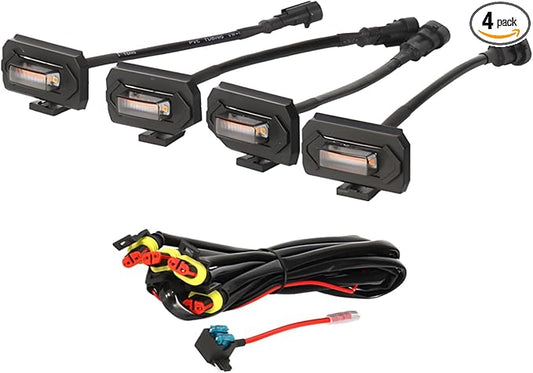 Tacoma Grill Lights, LED White Light, TRD Raptor Style for 2020+ Tacoma Front Grille, 4 Lights, Fuse and Wire Harnesses Included, ABS Shell, 7.1 x 15.7 x 2.4 in / 18 x 40 x 6 cm