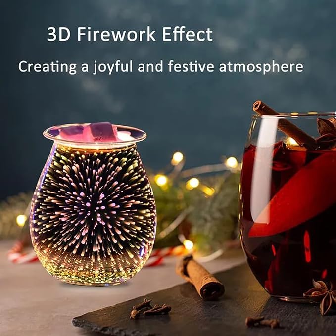 DICIMI Electric Wax Melt Warmer with 3D Firework Glass Design – Flameless Candle Diffuser Essential Oil Burner for Home Decor – Unique Birthday Gift for Women