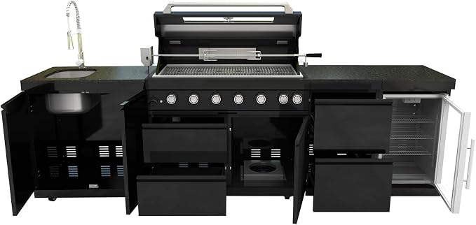 104" Modular Outdoor Kitchen Island With Grill And Side Burner, 4-burner 72,000 Btu Propane Bbq Island, Refrigerator, Separate Sink & Prep Station, For LP-Black 85000BTU/115 Inch