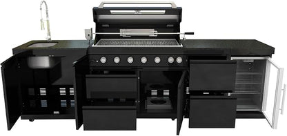 104" Modular Outdoor Kitchen Island With Grill And Side Burner, 4-burner 72,000 Btu Propane Bbq Island, Refrigerator, Separate Sink & Prep Station, For LP-Black 85000BTU/115 Inch
