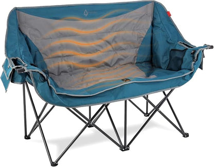 ARROWHEAD OUTDOOR 57 in Wide Duo Foldable Heated Camping Loveseat Chair | 57 in, 3-Stage Heating, Large Cup Holders, Glass Holders, Side Pockets, and Storage Pouches, and Grey, Beach, Tailgating