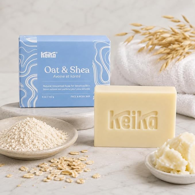 Keika Baby Soap Bar Oat & Shea Unscented for Eczema, Psoriasis, Face, Body, Infant Kids Teens Men Women with Sensitive Skin, 5 oz.