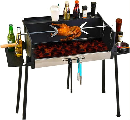 Portable Charcoal Grills Foldable Storage Shelf 3 Gear Adjustable Temperature Windproof BBQ Grill Large Size Metal Camping Barbecue Stove Black