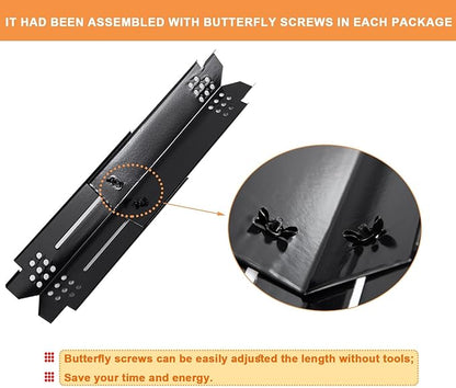 Universal Adjustable Heat Plate Shield, Burner Cover for Gas Grill Char-Broil G550-0006-W1, Replacement Parts for Expert Grill Flame Tamer, Nexgrill Heat Tent etc., 14" to 22" L, 4PCS, Porcelain Steel