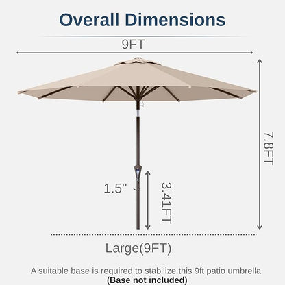 9ft Patio Umbrella with Push Button Tilt and Crank,Outdoor Market Table Umbrella UV Protection 8 Sturdy Ribs for Backyard,Garden,Pool,Deck(Beige)