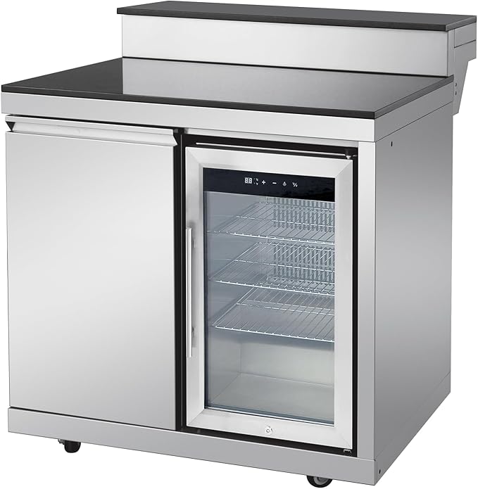 96" Modular Outdoor Kitchen Island with Side Burner, 6-Burner 95,500 BTU Propane BBQ Island, Refrigerator, Bar Counter, Integrated Sink & 3-Tier Corner Cabinet, Silver