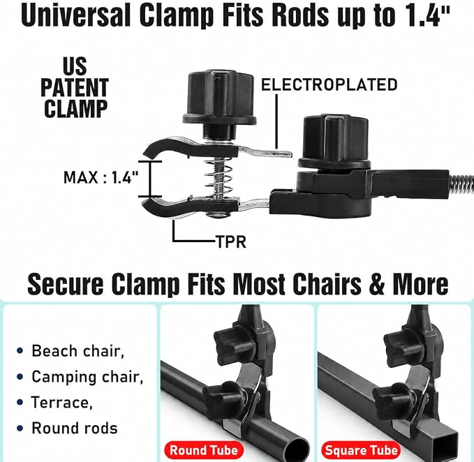 2 PACK Beach Umbrella with Clamp, 360 ° Adjustable Umbrellas for Chair, UPF50+ Umbrella for Beach Chair, Patio Chair, Wheelchair, Camping Chair, Golf Carts (Chair Not Included)