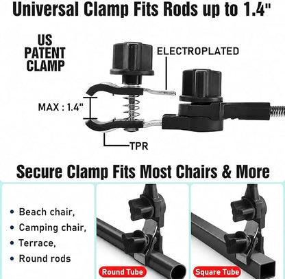 2 PACK Beach Umbrella with Clamp, 360 ° Adjustable Umbrellas for Chair, UPF50+ Umbrella for Beach Chair, Patio Chair, Wheelchair, Camping Chair, Golf Carts (Chair Not Included)