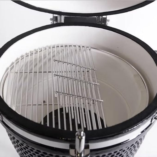 Kokomo Grills Kamado Ceramic Bbq Grill | Premium Charcoal Grill Smoker Oven Outdoor Cooking | Ceramic Kamado with Stainless Steel Grid Folding Shelves Built-In Thermometer Stylish Durable Design
