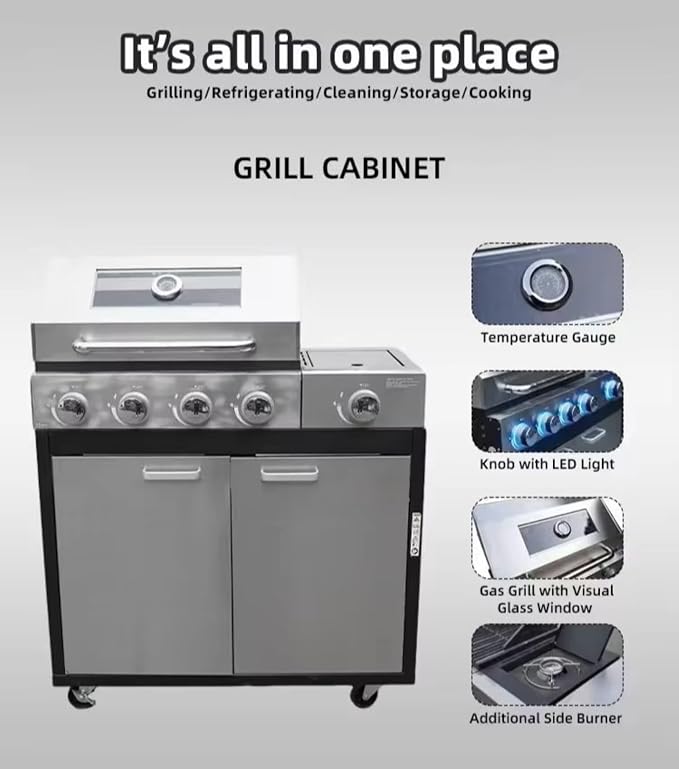 Portable Integrated Outdoor Kitchen Island, Compact Modular Weatherproof BBQ Pod with Built-in Sink & Ice Cooler, Mobile Outdoor Cooking Station for Tailgating, Campsite & Outdoor Event