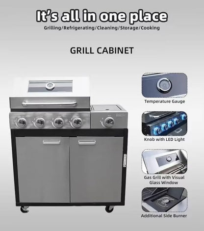 Portable Integrated Outdoor Kitchen Island, Compact Modular Weatherproof BBQ Pod with Built-in Sink & Ice Cooler, Mobile Outdoor Cooking Station for Tailgating, Campsite & Outdoor Event
