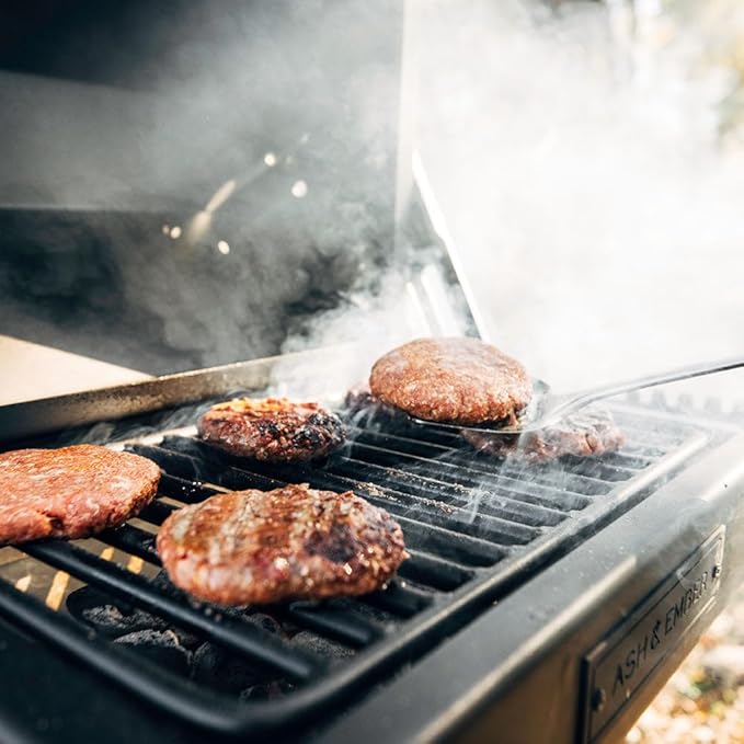 Ash & Ember Park-Style Grill/Smoker, 260 Sq In Charcoal Grill with Cover, 17.5"x11.5" Grate, Side Shelf for Food Prep, Single Post Permanent Park-Style Grill for Outdoor Backyard BBQ