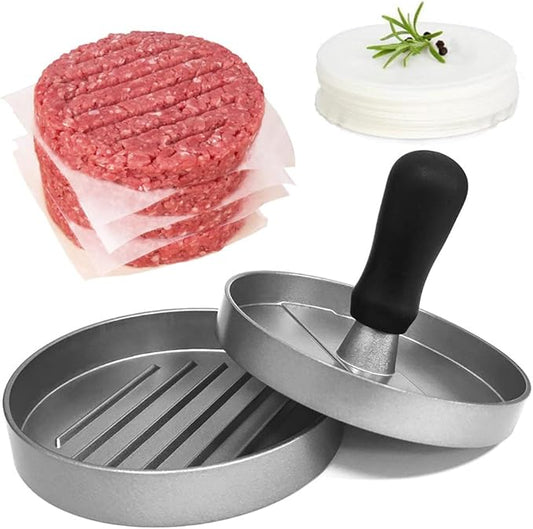 Leden Burger Press Hamburger Press Patty Maker with 100 Patty Papers Aluminum Hamburger Mold Non-Stick, BBQ Grill Accessories Kitchen Tool for Grilling