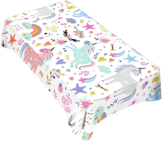TKS MITLAN Unicorn Tablecloth Decor Rainbow Cute Doodle Fun Beautiful Cartoon Art Blue Flowers Leaf Table Cloth Dining Room Kitchen Table Cover 60" X 84" Oblong/Rectangle