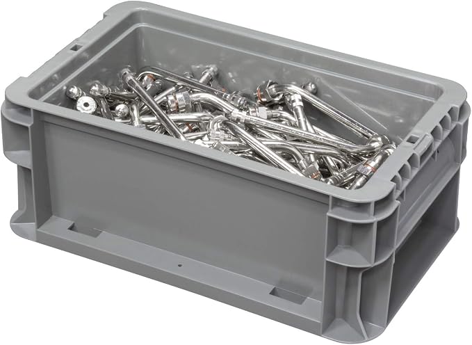 Buckhorn SW120705F101000 Plastic Straight Wall Storage Container Tote, (12-Inch x 7-Inch x 5-Inch), Light Gray