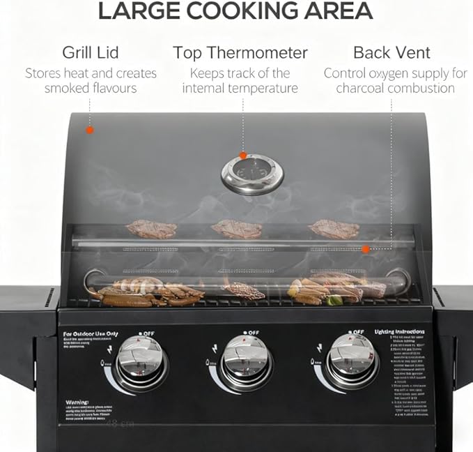 Portable Camping Charcoal BBQ Grill with 2 Burners, Outdoor Grills & Smokers for Backyard Barbecue, Large Charcoal Grill with Offset Smoker Combo, Barrel Style Charcoal Grills for Cooking,A8