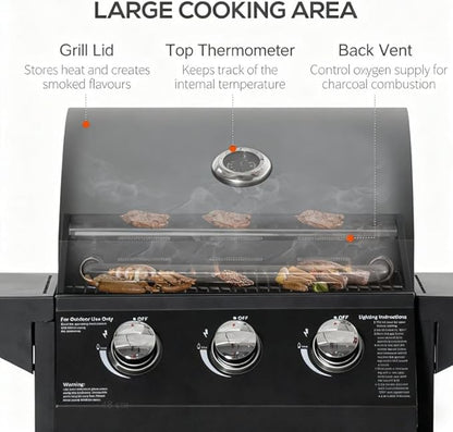Portable Camping Charcoal BBQ Grill with 2 Burners, Outdoor Grills & Smokers for Backyard Barbecue, Large Charcoal Grill with Offset Smoker Combo, Barrel Style Charcoal Grills for Cooking,A8