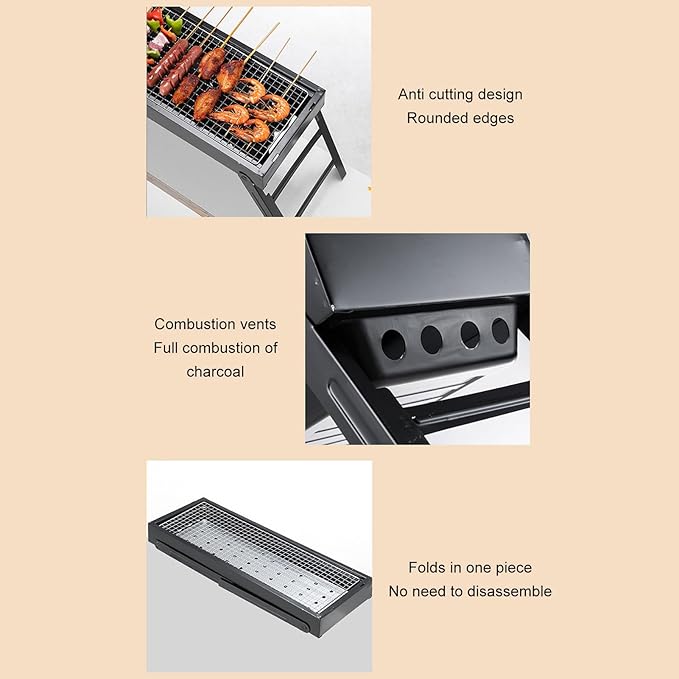 Portable Stainless Steel Folding Charcoal Grill Good Heat Conductivity Anti Tipping BBQ for Camping Picnics