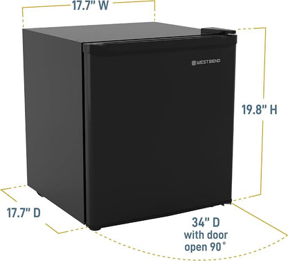 West Bend Mini Fridge Compact Refrigerator for Home Office or Dorm, Auto Defrost with Reversible Door, Energy Star Rated, 1.6-Cu.Ft., Black