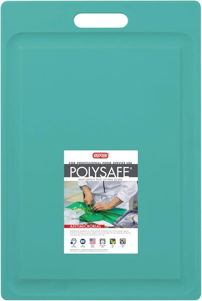 Dexas NSF Certified Polysafe Cutting Board with Handle and Juice Well, 12 x 18 inches, Reversible Kitchen Cutting Board, Teal Green