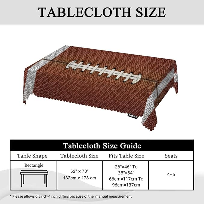 Swono Football Tablecloths Sport Game Leather Football Laces Pattern Kitchen Dinning Tabletop Decoration, Polyester Brown Table Cover for Indoor Outdoor 50x72 Inch Tablecloth