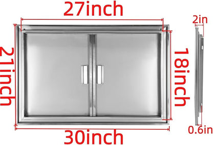 Outdoor Kitchen Door 30" W x 21" H Stainless Steel BBQ Double Access Door Flush Mount Vertical Wall Doors with Handle Suitable for Grilling Station Outside Cabinet Outdoor Kitchen
