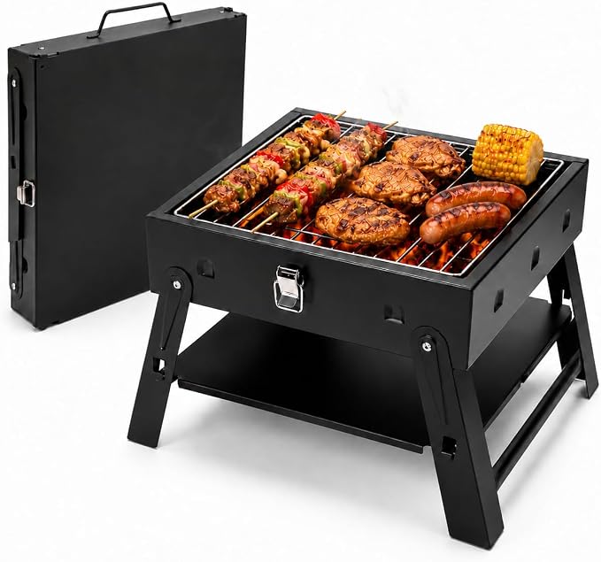 Small Portable BBQ Charcoal Grill: Mini Foldable Table Top Barbecue Grills for Outdoor Cooking, Camping, Beach, Travel, Tailgates, Fathers Day Birthday Grilling Gift for Men Dad Husband