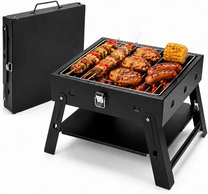 Small Portable BBQ Charcoal Grill: Mini Foldable Table Top Barbecue Grills for Outdoor Cooking, Camping, Beach, Travel, Tailgates, Fathers Day Birthday Grilling Gift for Men Dad Husband