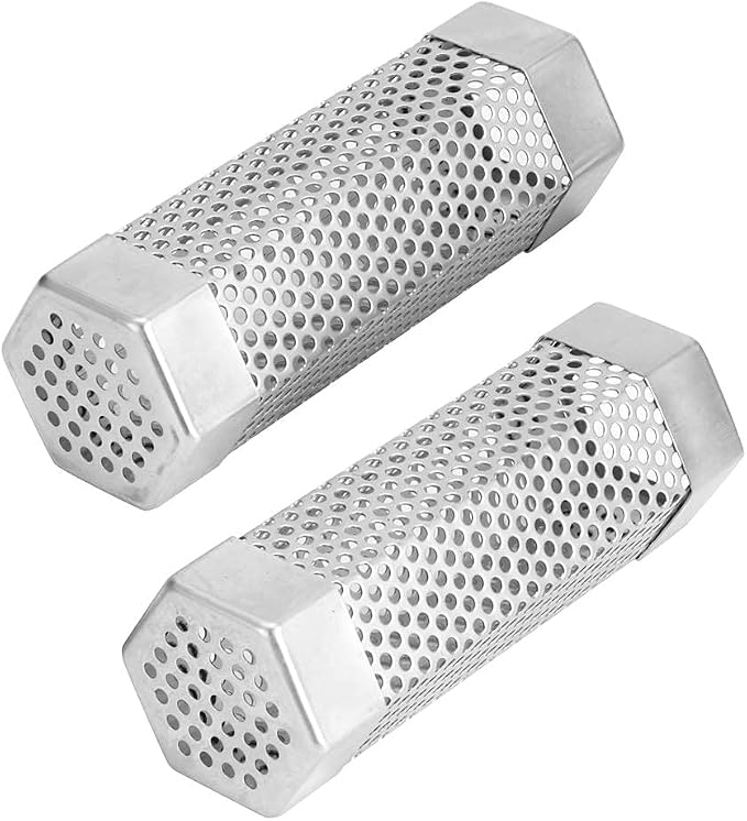 TOPINCN 2Pcs 304 Stainless Steel BBQ Grill Smoker Tube Mesh Tube Pellets Smoke Box 6in Stainless Steel Barbecue Accessory(#2)
