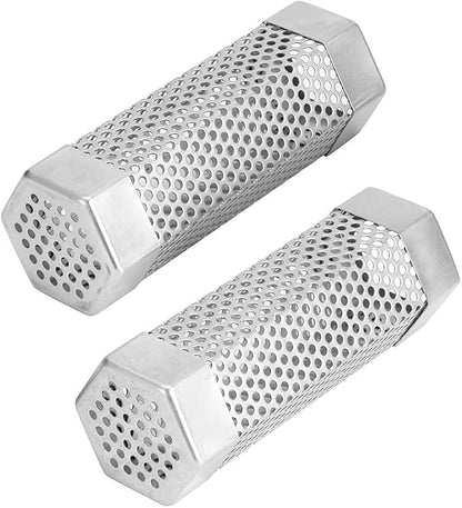 TOPINCN 2Pcs 304 Stainless Steel BBQ Grill Smoker Tube Mesh Tube Pellets Smoke Box 6in Stainless Steel Barbecue Accessory(#2)
