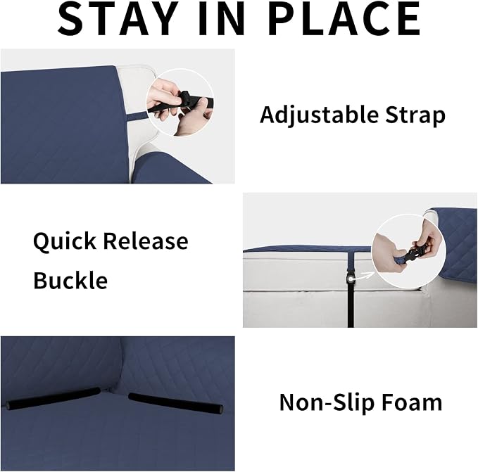 Easy-Going Reversible Couch Cover, Chaise Lounge, Dark Blue/Dark Blue | Machine Washable Slipcover For Dogs, Water Resistant Furniture Mat For Living Room, Non-Slip Sofa Cover, Pet Friendly