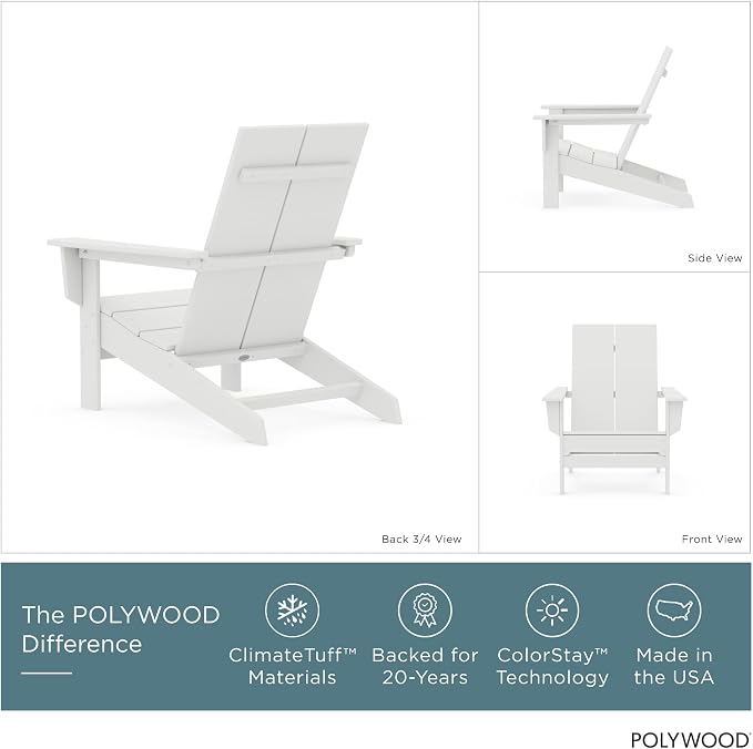 Polywood Contemporary Modern Oversized Adirondack Chair in White