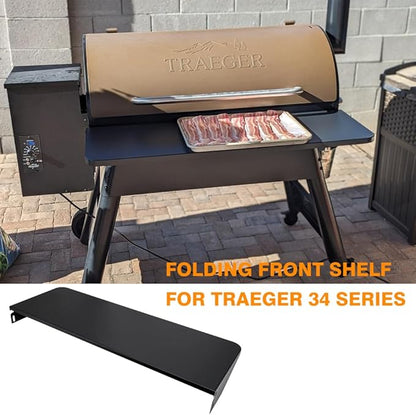 Folding Front Shelf for Traeger Pro 34 Century 885 Texas Elite 34 – BAC363 Grill Accessory 37"x12" Heavy Duty Steel Foldable Table Supports 60 lbs, BBQ Prep & Storage Station.