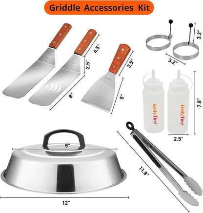 Onlyfire Griddle Accessories Kit, 9PCS Flat Top Grill Accessories Set for Blackstone and Camp Chef, 12" Melting Dome,Grill BBQ Spatulas,Chopper/Scraper, Tongs,Great for Cooking Indoor or Outdoor | 12" Melting Dome,Grill BBQ Spatulas,Chopper/Scraper, To...