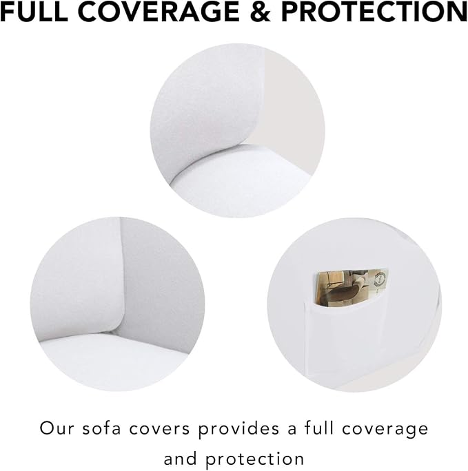 PureFit Stretc Recliner Chair Covers Fleece Soft Couch Covers for Sofa | White 4-Pieces Recliner Slipcover Pocket Couch Protector, Fleece Sofa Cover Washable with Non Slip Elastic Bottom