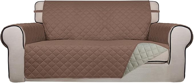 PureFit Reversible Quilted Couch Covers for Dogs Loveseat Sofa Cover 54" | Brown/Beige, Water Resistant Couch Protector, Washable Pet Couch Cover with Non Slip and Elastic Straps For Kids