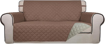 PureFit Reversible Quilted Couch Covers for Dogs Loveseat Sofa Cover 54" | Brown/Beige, Water Resistant Couch Protector, Washable Pet Couch Cover with Non Slip and Elastic Straps For Kids