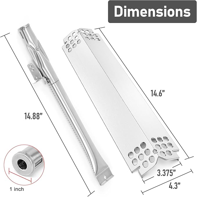 Utheer Grill Replacement Parts for Nexgrill 4 Burner 720-0830H 720-0783E 720-0888 720-0888N, Nexgrill Replacement Parts 4 Burner Included 4 Grill Burner Tube, 4 Heat Plates Shield Tent, 4 Ignitors