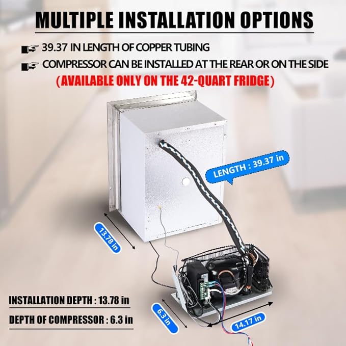 12 Volt RV Refrigerator Built-in Fridge Compressor Refrigerator Mini Fridge with Freezer for Apartment Office Boat Yacht RV Caravan (Silver Stainless Steels, 40L)