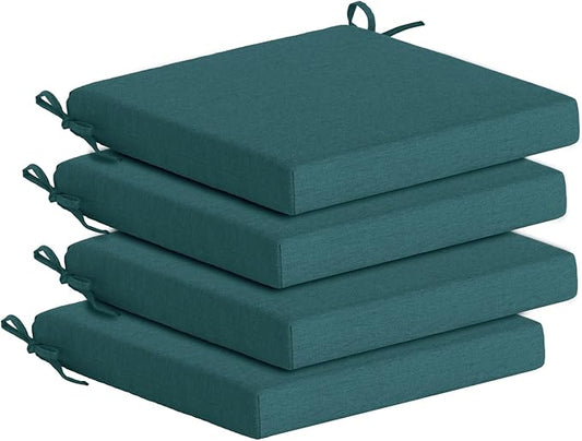 Goodgoods 18.5 x 18.5 Outdoor Chair Cushions Set of 4, Fade-Resistant & Water-Resistant Patio Seat Cushion Pads with Ties, 30D High-Resilience Foam for Dining Room Kitchen Chairs, Malachite