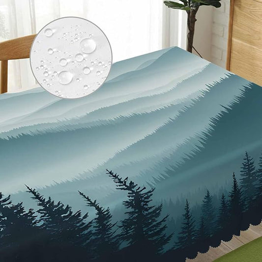 Mountain Forest Decorative Table Cover for Kitchen, Foggy Mountain Pine Woodland Oblong Tablecloth Dining Table Cloth Tabletop Tablecloths for BBQ Picnic Coffee 52"X70", 4-6 Seats