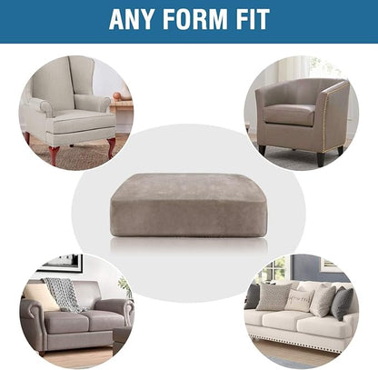 H.VERSAILTEX Velvet Stretch Couch Cushion Cover Plush Cushion Slipcover for Chair Loveseat Sofa Cushion Furniture Protector Seat Cushion Sofa Cover (2 Piece Medium Sofa Cushion Covers, Taupe)