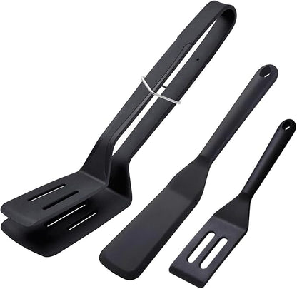 KIBBEH 3-Pack Silicone Slotted Spatula Set BBQ Clamp for Grilling | 3-pack silicone slotted spatula set, heat-resistant BBQ clamp for bread, steak, fish, salad, durable & non-stick